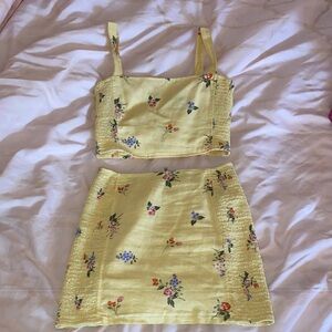 Yellow Spring Matching Skirt Two Piece Set